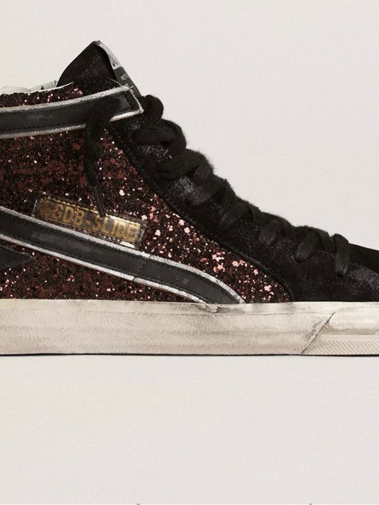 Golden Goose Shoes - Golden Goose Mid-Top Glitter Sneaker - Black & Rose